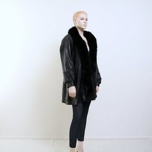 Synergy Vintage Fox Trim Fur Leather Coat